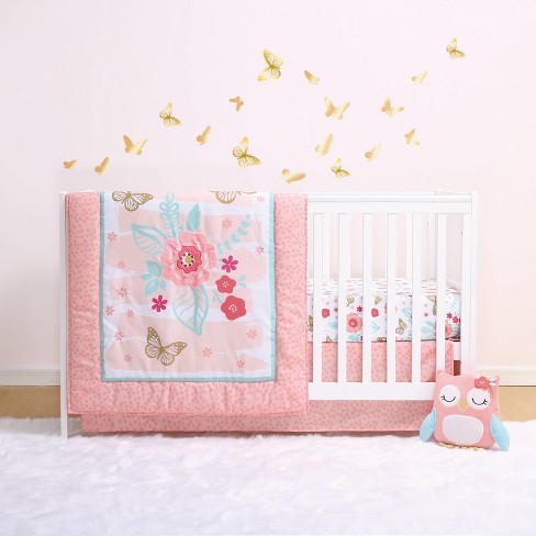 The Peanutshell Aflutter Baby Crib Bedding Set, Pink Floral/butterfly ...