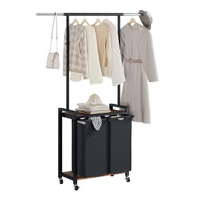 2/3/4-Section Rolling Laundry Hamper Sorter with Hanging Rack, Lockable Wheels - Folding Laundry Basket Organizer for Bathroom, Laundry Room - 1 of 4