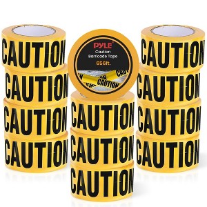 Pyle 12-Piece Caution Tape Set - High-Visibility Yellow Barricade Tape, 656 ft. Rolls - Durable, Weatherproof - 1 of 4
