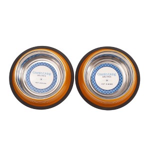 Country Living Set of 2 Ribbed No-Tip Non-Skid Pet Bowls - Durable & Safe for Dogs - Prevents Spills, Easy to Clean - 1 of 4