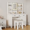 Farmhouse Makeup Vanity Desk with Mirror and Lights, Power Outlet, 2 Drawers and Cushioned Stool, Glass Top for Bedroom Dressing Room - 3 of 4