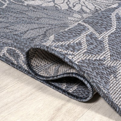 Gray Floral Synthetic Flat Woven Reversible Area Rug