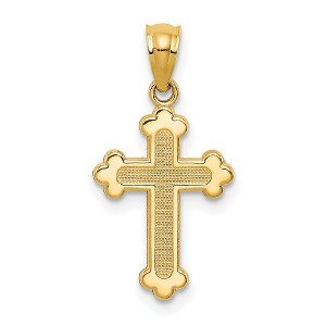Black Bow Jewelry 14k Yellow Gold Textured & Polished Budded Cross Pendant - 1 of 4