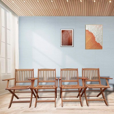 Syemin Wooden Folding Chair Set of 4, Foldable Decorative Chair for Living Room, Dining Room, Patio, Brown, 18.9"*22.83"*33.27"