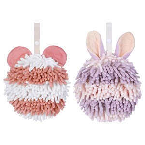 REGALWOVEN Cute Cartoon Soft Absorbent Fluffy Chenille Ball Hand Towels 2 Pcs - 1 of 4