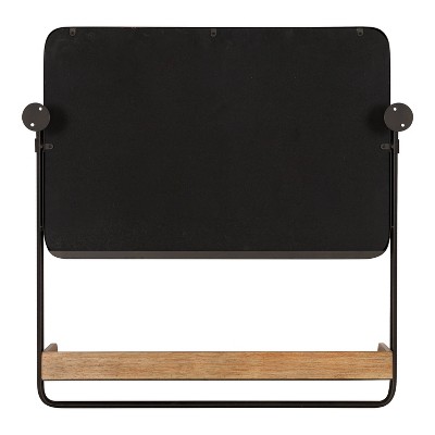 Rustic Brown and Black Rectangular Wall Mirror with Shelf
