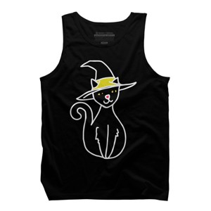 Men's Design By Humans Halloween Witchy Cat By BubbSnugg Tank Top - 1 of 4