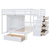 TIRAMISUBEST Full Over Twin L-Shaped Bunk Bed with Wardrobe and 5 Storage Drawers, Wooden Bunk Bedframe with Steps and Guardrails - 4 of 4