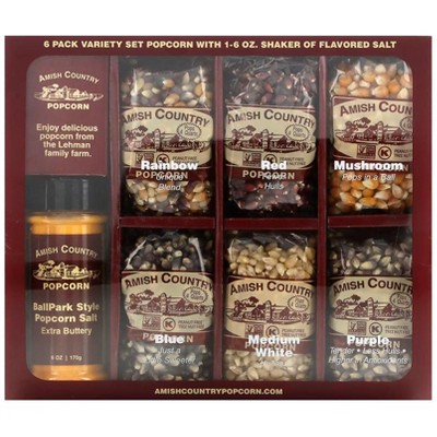 Amish Country Popcorn, Variety Set Popcorn with Shaker of Flavored Salt, 7 Pieces