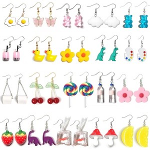 Funny Dangle Earrings Set - 20 Pairs with Gummy Bear, Duck, Dinosaur & More Novelty Designs for Women - 1 of 4