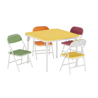 Boys and Girls Folding Table and Chairs Set of 3, Portable Table and Chair with Pu Soft Cushion, Suitable for Eating, Reading and Playing