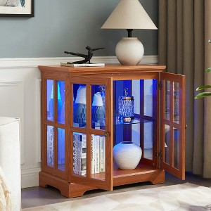 Racxily LED Display Cabinet, Antique Display Cabinet with Adjustable Shelves, Elegant Bookcase, Storage Cabinet for Home Decor - 1 of 4
