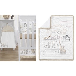 Sweet Jojo Designs 6p Gender Neutral Unisex Crib Bedding + BreathableBaby Breathable Mesh Liner Anti Bumper Pad Serengeti Animals Beige White - 1 of 4