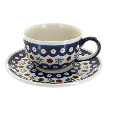 Blue Rose Polish Pottery Nature Cup & Saucer