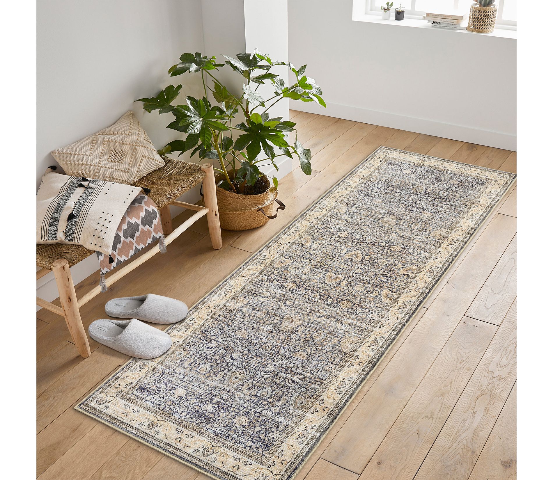 Washable Antique Distressed Area Rugs, Vintage Print Accent Non Slip Large Carpet for Living Room Bedroom Nursery Office Farmhouse Hallway