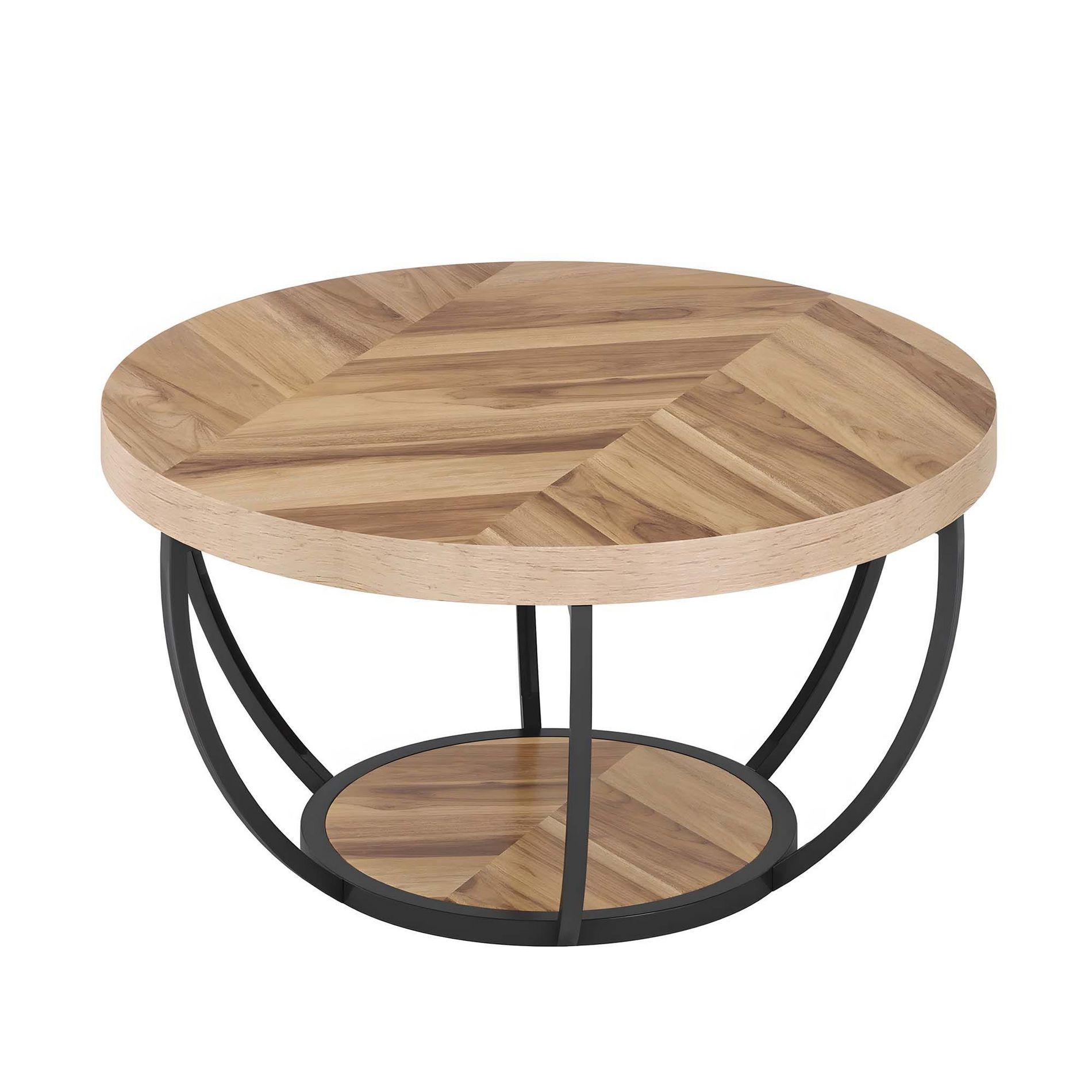 NicBex 31.49" W 2-Tier Round Wood Coffee Table Center Dining Table with Bottom Shelf for Living Room, Yellow+Black