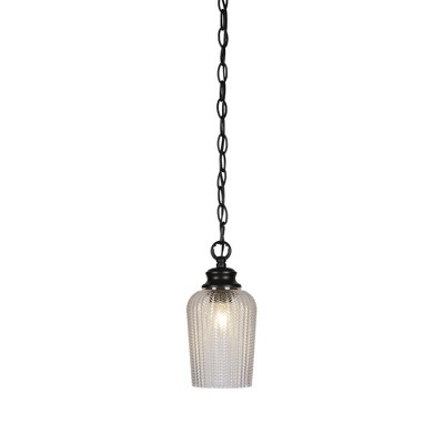 Toltec Lighting Cordova 1 - Light Pendant in  Matte Black with 5" Clear Textured Shade