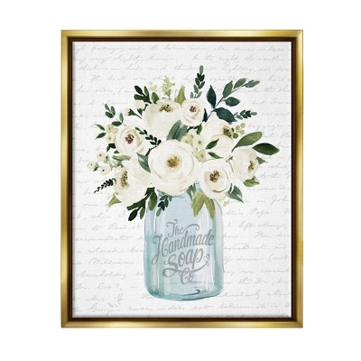 Stupell Industries White Blooms Flower Bouquet Classic Jar Script Floater Canvas Wall Art