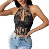 Women's Crop Top Lace Spaghetti Crop Tops V-Neck Bralette Lace Corset Corset Slim Fit Camisole - 3 of 4