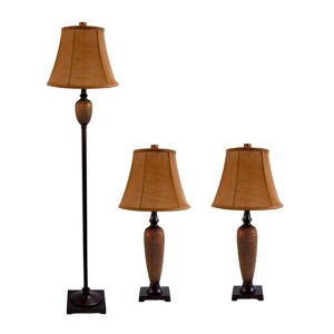 3pk Hammered Lamp Set (2 Table Lamps and 1 Floor Lamp) Bronze - Elegant Designs: UL Listed, Cotton Shades - 1 of 4