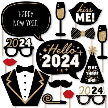 Big Dot of Happiness Hello New Year - 2024 NYE Party Photo Booth Props Kit - 20 Count