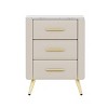 INFURNIC Nightstands Upholstered Wooden Nightstand with 3 Drawers Metal Legs Handles and Marbling Worktop for Bedroom, Beige, 16.3"*16.3"*21.8" - 3 of 4