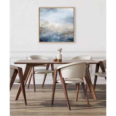Tonal Blue Abstract Canvas Wall Art with Natural Frame