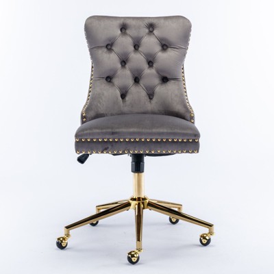 NicBex Velvet Tufted Button Adjustable Height Home Office Chairs with Golden Metal Base and Universal Wheels