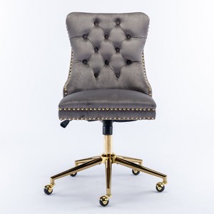 NicBex Velvet Tufted Button Adjustable Height Home Office Chairs with Golden Metal Base and Universal Wheels - 1 of 4
