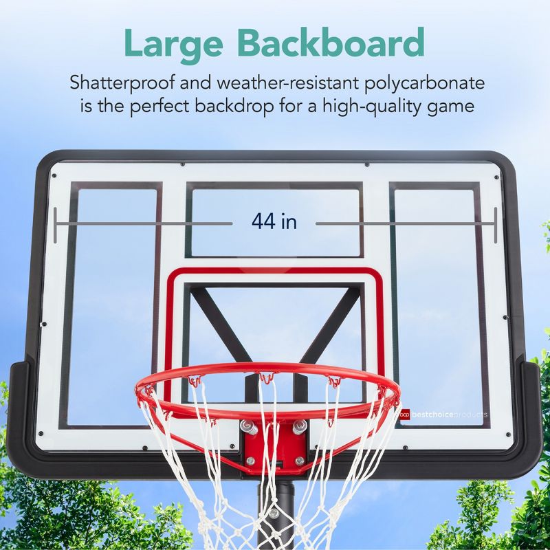 Best Choice Products Adjustable Regulation-Size Basketball Hoop, Portable Sport System w/ Fillable Base, 2 Wheels - Clear, 4 of 10