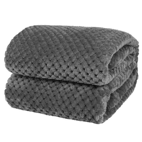 PAVILIA Soft Waffle Blanket Throw for Sofa Bed Lightweight Plush Warm Blanket for Couch Dark Gray Twin 60x80