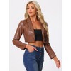INSPIRE CHIC Women's Faux Leather One Button Lapel Collar Cropped Moto PU Jackets - 3 of 4