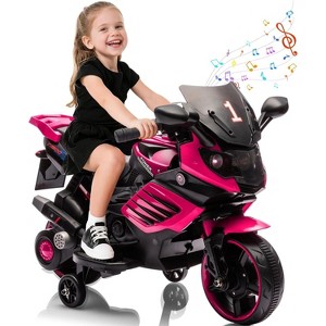 Kids 6V Ride On Motorcycle, Battery Powered Ride On Toys with Treaded Tires, Working Headlight, Horn, Music, Training Wheels - 1 of 4