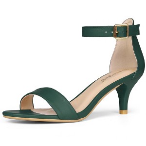 Allegra K Women's Faux Leather Adjustable Ankle Strap Kitten Heel Sandals - 1 of 4