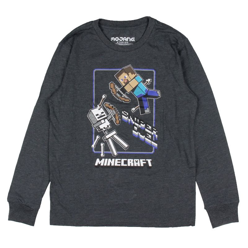 Minecraft Boy's Steve Skeleton Super Duel Long Sleeve Kids T-Shirt Tee, 1 of 4