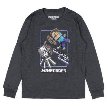 Minecraft Boy's Steve Skeleton Super Duel Long Sleeve Kids T-Shirt Tee