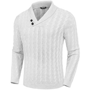 COOFANDY Men's Shawl Collar Pullover Sweater Slim Fit Casual Button Cable Knit Sweaters - 1 of 4