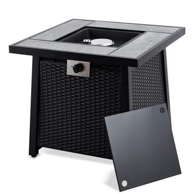 28 Inch Propane Fire Pit Table, 50,000 BTU Rectangle Fire Table with Cover for Patio and Garden