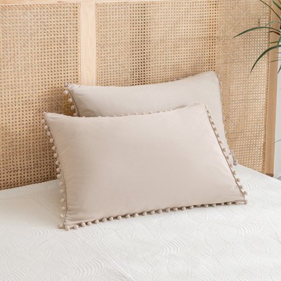 Pom-Pom Fringe Pillowcases & Body Pillow Cover – Soft Decorative Bedding Shams with Deep Pocket, Queen/King/Body Options