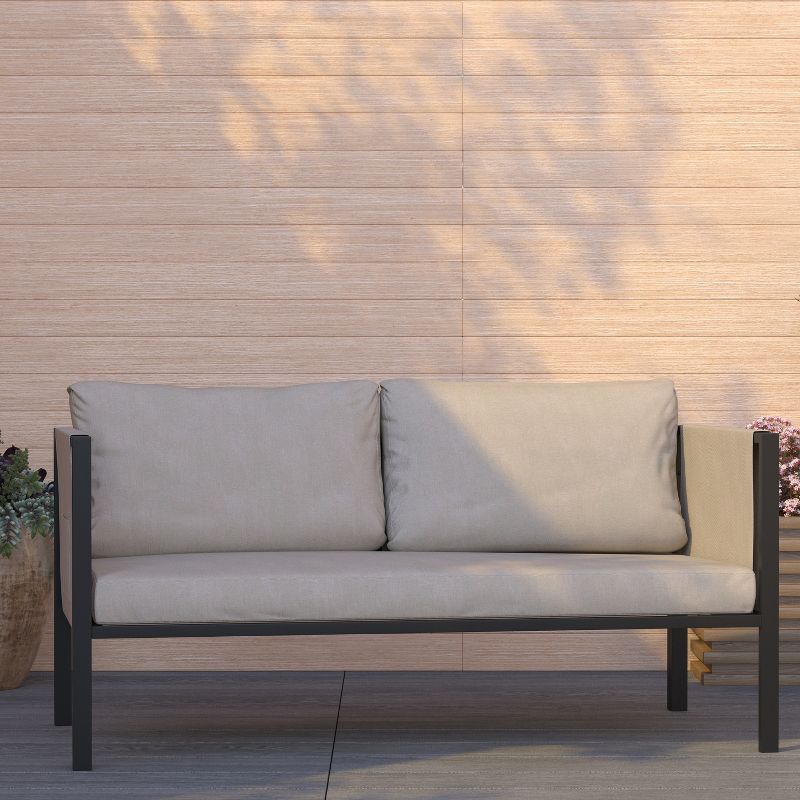 Merrick Lane Outdoor Love Seat/Sofa With Removable Fabric Cushions And Steel Frame, 3 of 14