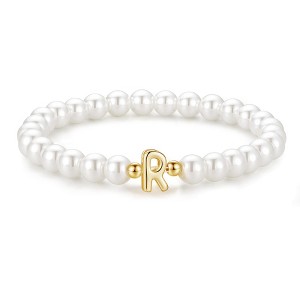 Turandoss Gold Initial Bracelets for Women Girls - Dainty Beaded Pearl Bracelets for Kids, Charm Letter Bracelet for Girl, Flower Girl Proposal Gifts - 1 of 4