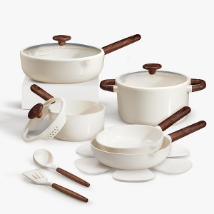 Aoibox Ceramic Nonstick Cookware Set, Healthy Induction Kitchen Pots and Pans, 14-Piece PFAS PTFE Free Non Toxic Cookware Set - 1 of 4