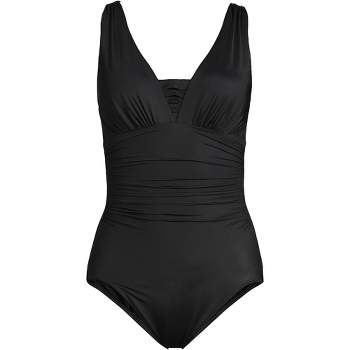 Lands' End Women's Ddd-cup Slendersuit Tummy Control Chlorine Resistant  Wrap One Piece Swimsuit - 12 - Black : Target