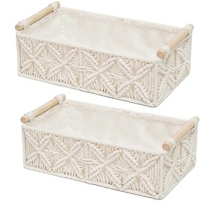 Itopfox Macrame Storage Basket Set of 2 Boho Decor Woven Baskets for Organizing Countertop, Toilet Paper, Home Decor for Bedroom, Livingroom, Nursery - 1 of 4