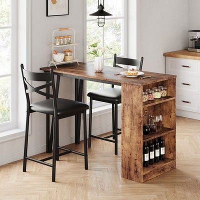 Whizmax 3-Piece 36in Wooden Counter Height Dining Table Set for Kitchen, Dining Room w/Storage Shelves, Metal Frame, 2 Barstools