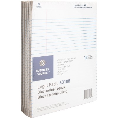 Business Source Legal Pads Legal Ruled 50 Sht 8-1/2"x11-3/4" 12Pack WE 63108