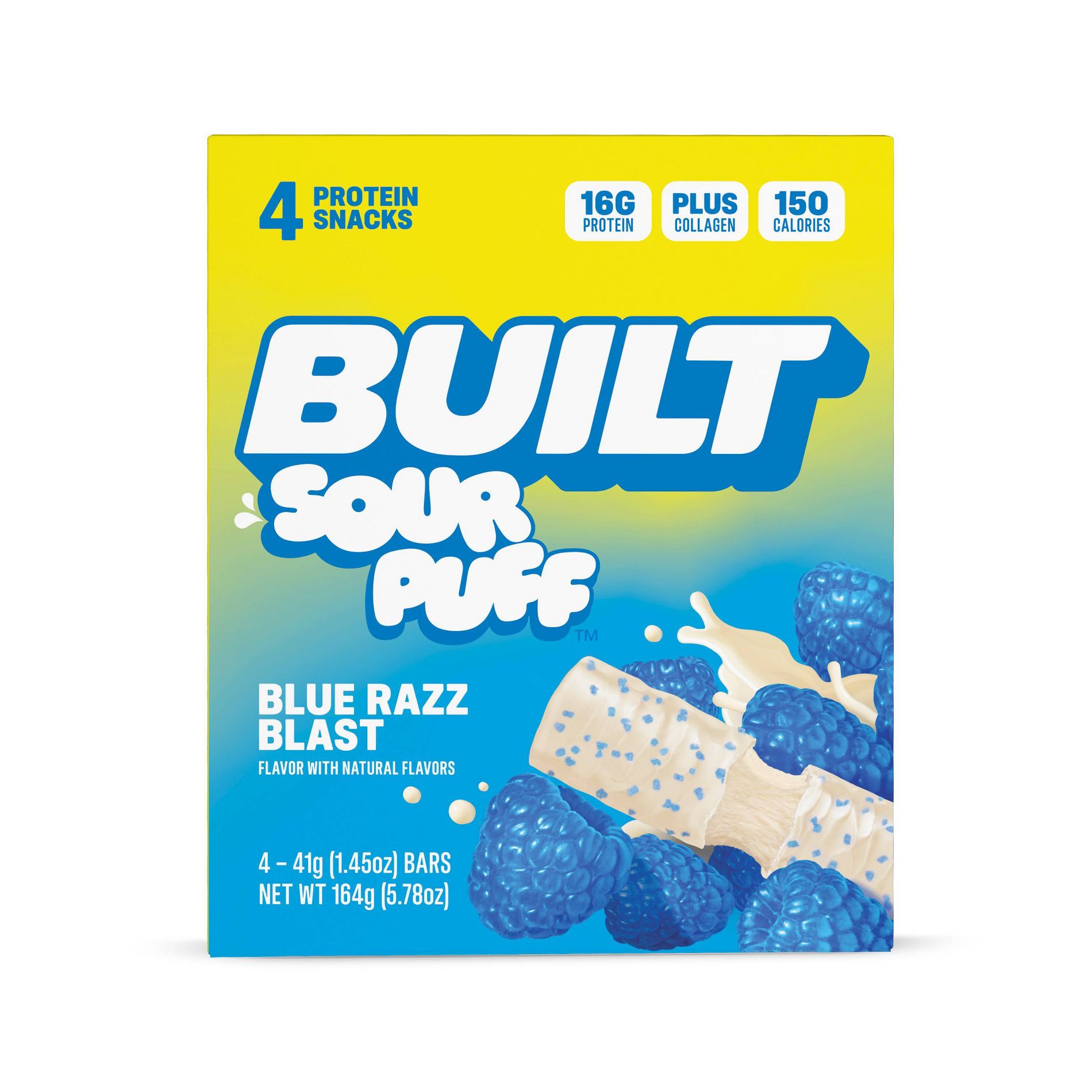 Built Bar Blue Razz Blast Sour Puff Protein Bars - 6g Protein - 1.45oz/4ct