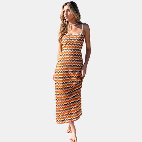 Женские платья Cupshe Women's Chevron Print Maxi Dress for Beach Vacation-L-Multicolored