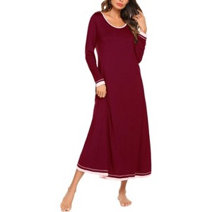 Ekouaer Nightgown Women Long Sleeve Sleepwear Full Length Long Nightshirt Soft Loungewear - 1 of 4