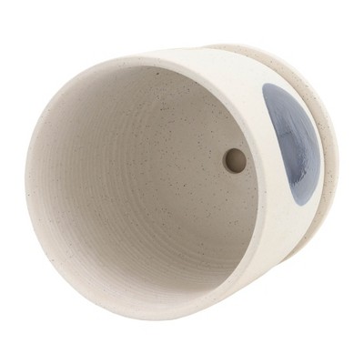 Set of 2 White Ceramic Funky Planter with Saucer 6" Contemporary Design